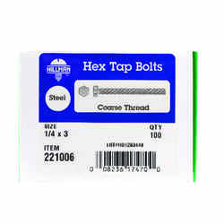 HILLMAN 1/4 in. Dia. x 3 in. L Zinc Plated Steel Hex Tap Bolt 100 box