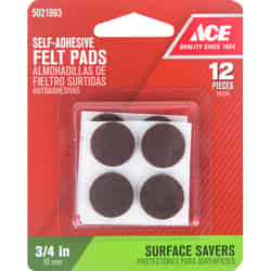 Ace Felt Self Adhesive Pad Brown Round 3/4 in. W 12 pk