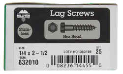 HILLMAN 1/4 in. x 2-1/2 in. L Hex Stainless Steel Lag Screw 25 pk