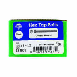 HILLMAN 1/4 in. Dia. x 1-1/2 in. L Zinc Plated Steel Hex Tap Bolt 100 box