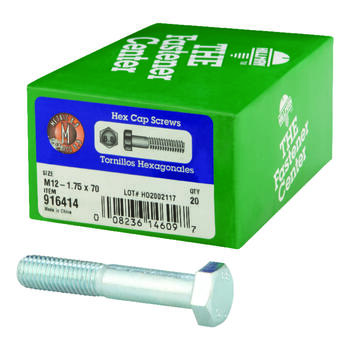 HILLMAN M12-1.75 mm Dia. x 70 mm L Heat Treated Steel Hex Head Cap Screw 20 box