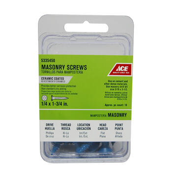 Ace 1/4 in. x 1-3/4 in. L Phillips Flat Head Ceramic Steel Masonry Screws 18 pk