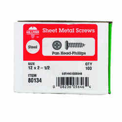 HILLMAN 12 x 2-1/2 in. L Phillips Pan Head Zinc-Plated Sheet Metal Screws Steel 100 per box