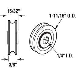 Prime-Line 1-11/16 in. D X 1/3 in. L Plastic/Steel Roller Assembly 2 pk