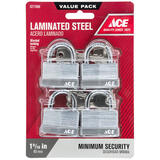 Ace 1-1/2 in. W x 7/8 in. L x 1 in. H Laminated Steel Warded Locking Padlock 4 pk Keyed Alike