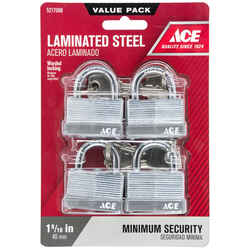 Ace 1-1/2 in. W x 7/8 in. L x 1 in. H Laminated Steel Warded Locking Padlock 4 pk Keyed Alike