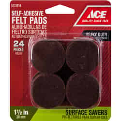 Ace Felt Self Adhesive Pad Brown Round 1-1/2 in. W 24 pk