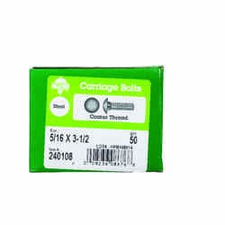 HILLMAN 5/16 Dia. x 3-1/2 in. L Zinc-Plated Steel Carriage Bolt 50 pk