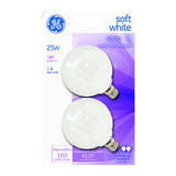 GE Lighting 25 watts G16.5 Incandescent Bulb 180 lumens Soft White Globe 2 pk