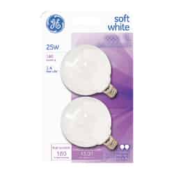 GE Lighting 25 watts G16.5 Incandescent Bulb 180 lumens Soft White Globe 2 pk