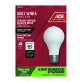 Ace 53 watts A19 Halogen Light Bulb 890 lumens Soft White Medium Base (E26) 4 pk A-Line