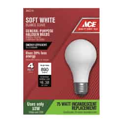 Ace 53 watts A19 Halogen Light Bulb 890 lumens Soft White Medium Base (E26) 4 pk A-Line