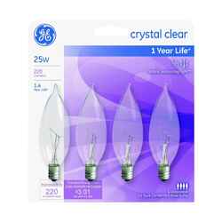 GE Lighting 25 watts CA10 Incandescent Light Bulb 220 lumens White (Clear) 4 pk Bent Tip