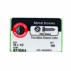 HILLMAN 1/2 in. L x 10 Hex Washer Slotted Sheet Metal Screws Stainless Steel 100 per box