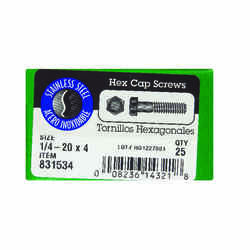 HILLMAN 1/4-20 in. Dia. x 4 in. L Stainless Steel Hex Head Cap Screw 25 box