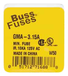 Bussmann 3.15 amps 125 volts Glass Fast Acting Glass Fuse 5 pk