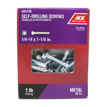 Ace 1/4-14 Sizes x 1-1/4 in. L Hex Zinc-Plated Self- Drilling Screws 1 lb. Steel Hex Washer He