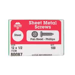 HILLMAN 1/2 in. L x 12 Phillips Pan Head Zinc-Plated Sheet Metal Screws Steel 100 per box