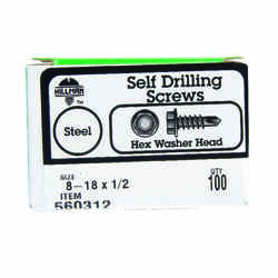 Hillman No. 8-18 x 1/2 in. L Hex Hex Washer Head Zinc-Plated Steel Self- Drilling Screws 100