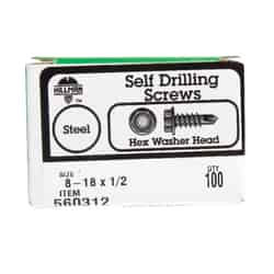 Hillman No. 8-18 x 1/2 in. L Hex Hex Washer Head Zinc-Plated Steel Self- Drilling Screws 100
