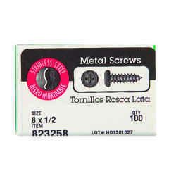 HILLMAN 8 x 1/2 in. L Phillips Pan Head Stainless Steel Sheet Metal Screws 100 per box