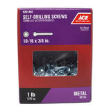 Ace 3/4 in. L x 10-16 Sizes Hex Zinc-Plated Steel Self- Drilling Screws 1 lb. Hex Washer Head