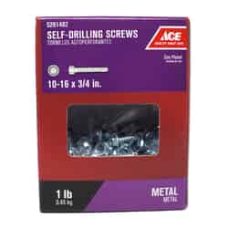 Ace 3/4 in. L x 10-16 Sizes Hex Zinc-Plated Steel Self- Drilling Screws 1 lb. Hex Washer Head