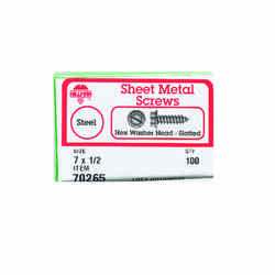 HILLMAN 1/2 in. L x 7 Hex Washer Zinc-Plated Steel Sheet Metal Screws 100 per box Slotted