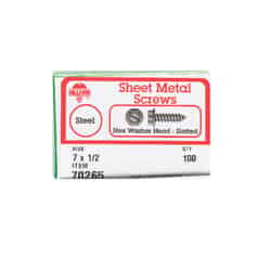 HILLMAN 1/2 in. L x 7 Hex Washer Zinc-Plated Steel Sheet Metal Screws 100 per box Slotted