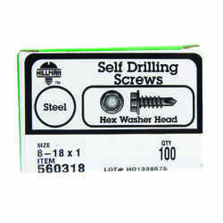 Hillman No. 8-18 x 1 in. L Hex Hex Washer Head Zinc-Plated Steel Self- Drilling Screws 100 pk