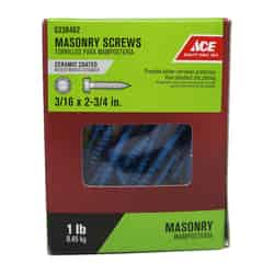 Ace 3/16 in. x 2-3/4 in. L Slotted Hex Washer Head Ceramic Steel Masonry Screws 1 lb.