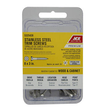 Ace No. 8 x 3 in. L Star Trim Head Stainless Steel Trim Screw 25 pk