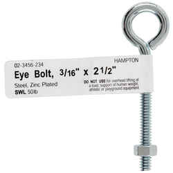 Hampton 3/16 in. x 2-1/2 in. L Zinc-Plated Steel Eyebolt Nut Included