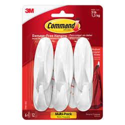 3M Command Medium Plastic Hook 3-1/8 in. L 6 pk