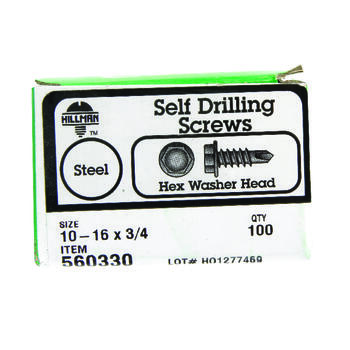 Hillman No. 10-16 x 3/4 in. L Hex Washer Head Zinc-Plated Steel Self- Drilling Screws 100 1 p