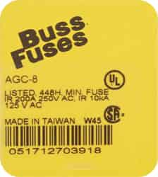 Bussmann 8 amps 250 volts Glass Fast Acting Glass Fuse 5 pk