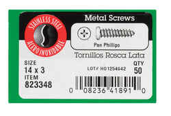 HILLMAN 14 x 3 in. L Phillips Pan Head Stainless Steel Sheet Metal Screws 50 per box