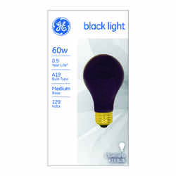 GE Lighting Black Light 60 watts A19 Incandescent Bulb Black Light A-Line 1 pk