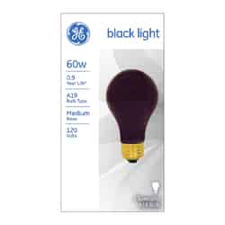 GE Lighting Black Light 60 watts A19 Incandescent Bulb Black Light A-Line 1 pk