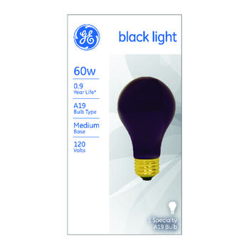 GE Lighting Black Light 60 watts A19 Incandescent Bulb Black Light A-Line 1 pk