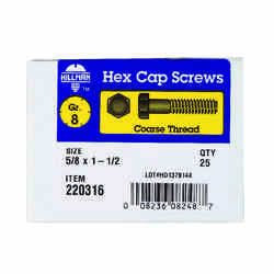 HILLMAN 5/8 in. Dia. x 1-1/2 in. L Heat Treated Yellow Dichromate Hex Head Cap Screw 25 box