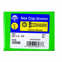 HILLMAN 3/4 in. Dia. x 3-1/2 in. L Heat Treated Yellow Dichromate Hex Head Cap Screw 20 box