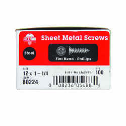 HILLMAN 12 x 1-1/4 in. L Phillips Steel Sheet Metal Screws 100 per box Flat Head Zinc-Plated