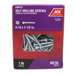 Ace 8-18 Sizes x 1-1/2 in. L Phillips Zinc-Plated Steel Self- Drilling Screws 1 lb. Pan Head