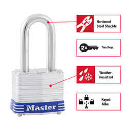 Master Lock 1-5/16 in. H X 1-5/8 in. W X 1-9/16 in. L Laminated Steel 4-Pin Cylinder Padlock 3