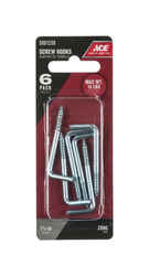 Ace Small Zinc-Plated Silver Steel 1.8125 in. L 15 lb. 6 pk Square Bend Screw Hook