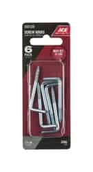 Ace Small Zinc-Plated Silver Steel 1.8125 in. L 15 lb. 6 pk Square Bend Screw Hook