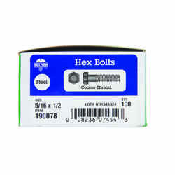 HILLMAN 5/16 in. Dia. x 1/2 in. L Zinc Plated Steel Hex Bolt 100 box