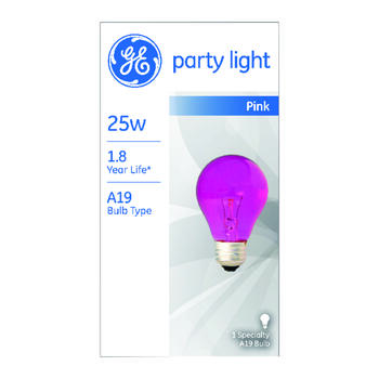 GE Lighting party light 25 watts A19 Incandescent Bulb Pink A-Line 1 pk