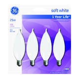 GE Lighting 25 watts CA10 Incandescent Light Bulb 155 lumens Soft White Bent Tip 4 pk